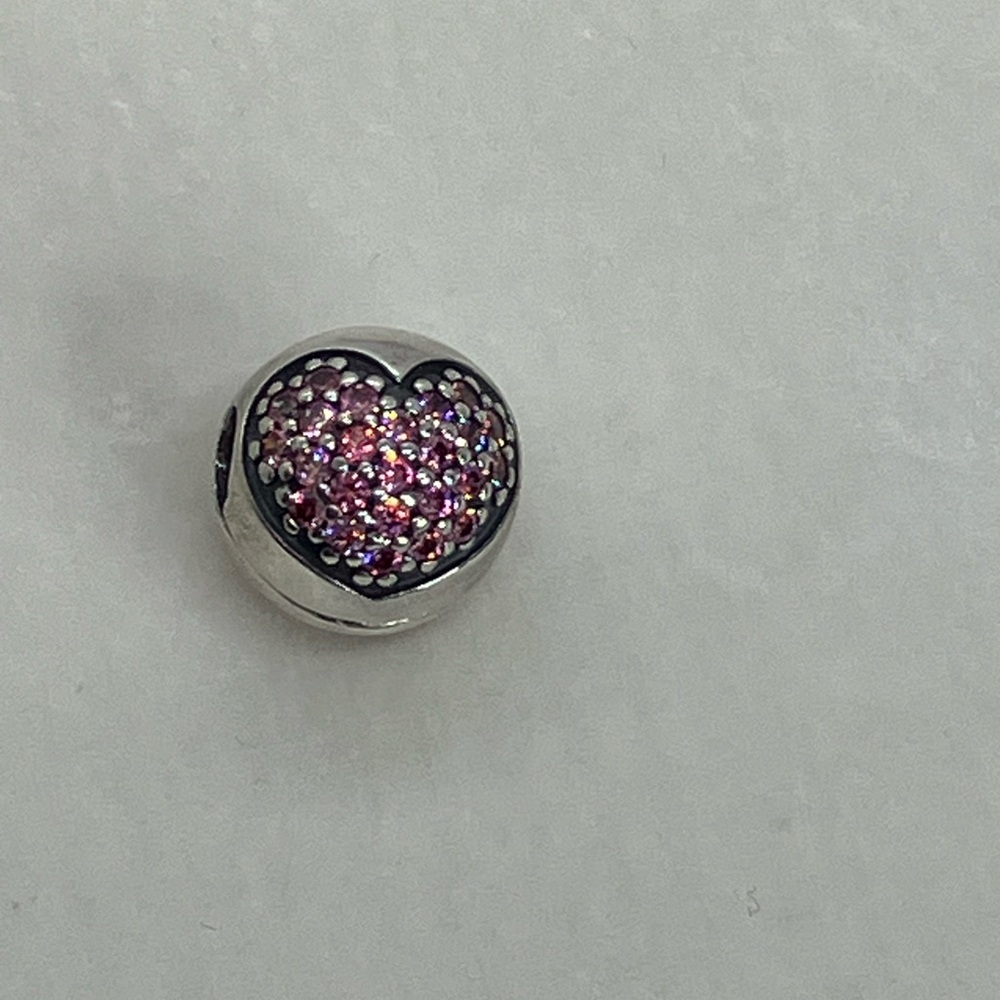 Pandora Sterling Silver Pink CZ Pave Love of My Life Heart Clip Charm 791053CZS